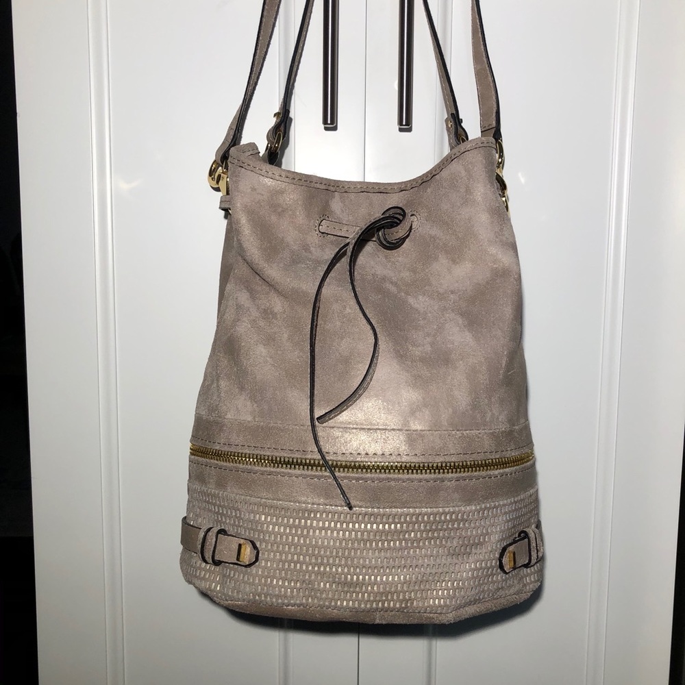 She + Lo Drawstring Leather Bucket Bag